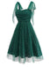 Green 1950s Glitter Shoulder Tie Ruched Dress - vintage dress, retro fashion, rockabilly