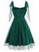 Green 1950s Glitter Shoulder Tie Ruched Dress - vintage dress, retro fashion, rockabilly