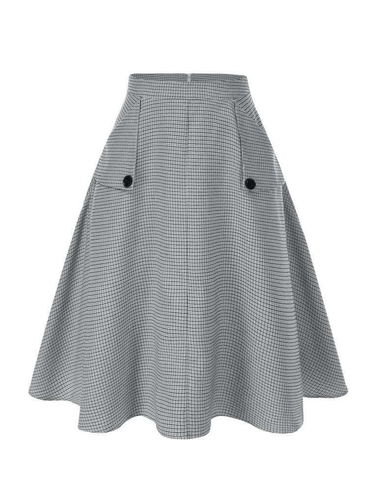 1950s High-Waist Plaids Button Pocket Skirt - vintage skirt, retro style
