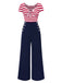 1950s Hollow Bow Stripe Patchwork Jumpsuit - vintage jumpsuit, retro chic for women