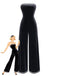 Black 1950s Strapless Velvet Rhinestone Patchwork Jumpsuit - vintage jumpsuit, retro fashion, classic black