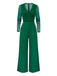 1950s Solid Deep V-Neck Ruffled Sheer Sleeve Jumpsuit - vintage jumpsuit, retro fashion