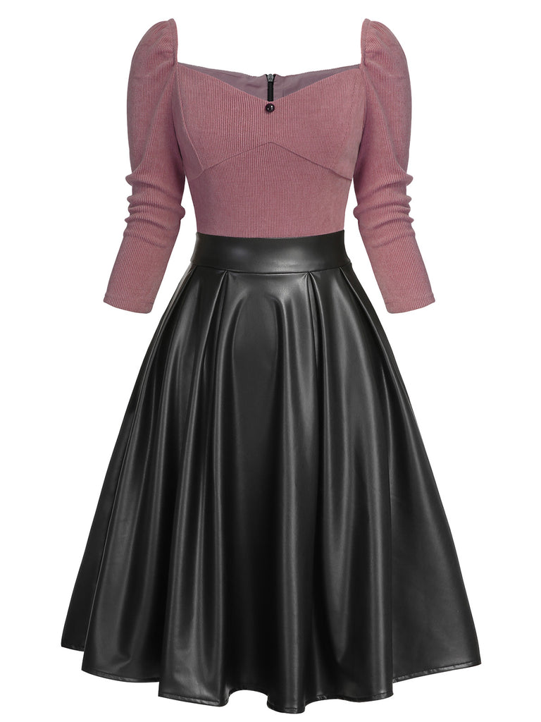1950s Knitted Leather Patchwork Dress — vintage elegance for the modern woman
