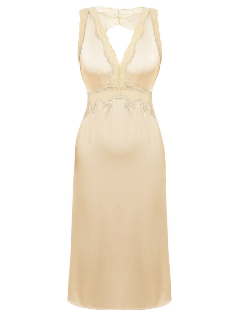 1950s Lace Backless V-Neck Satin Sleepwear: timeless style reimagined