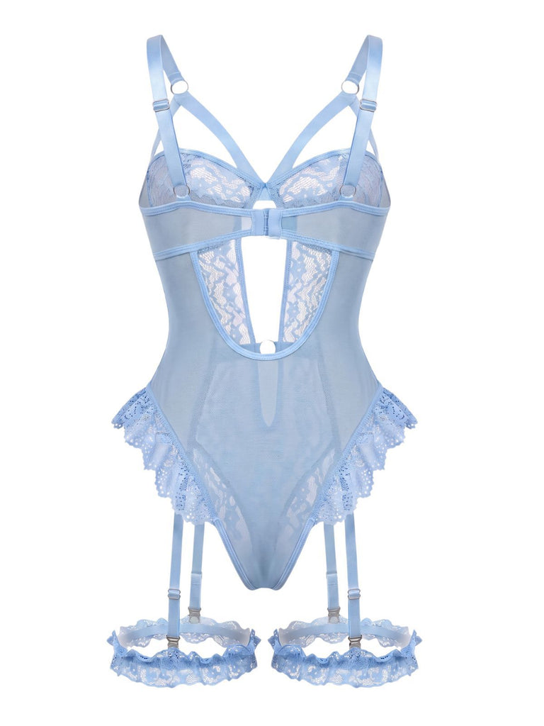 1950s Lace Cutout Garter Bodysuit Lingerie Set, vintage fashion, retro style, rockabilly, pin-up fashion - vintage inspired fashion