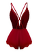 1950s Lace Satin Deep V Backless Sleep Romper - vintage jumpsuit, retro fashion