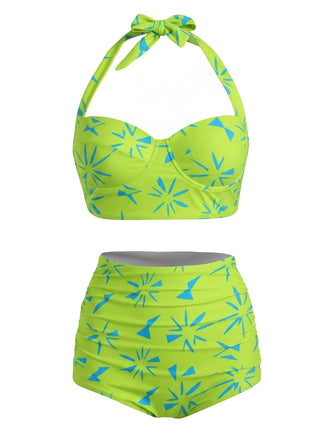 [Pre-Sale] Green 1950s Lace-Up Halter Swimsuit, vintage swimsuit, pin-up swimwear - perfect for women who love vintage and retro fashion