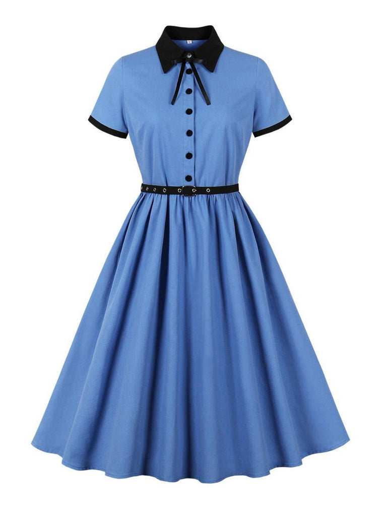 This 1950s Lapel Colorblock Swing Shirt Dress wraps her in 1950s elegance, one twirl at a time