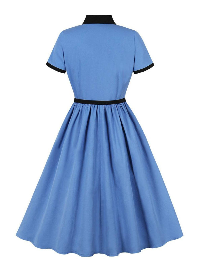 1950s Lapel Colorblock Swing Shirt Dress — the kind of 1950s dress that makes strangers smile