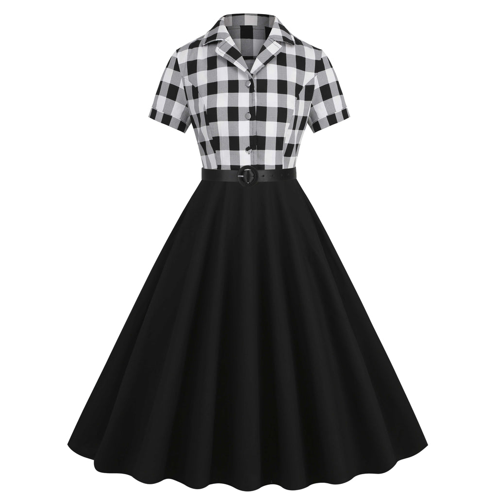 1950s Lapel Contrast Belted Dress: where 1950s romance meets her modern spirit