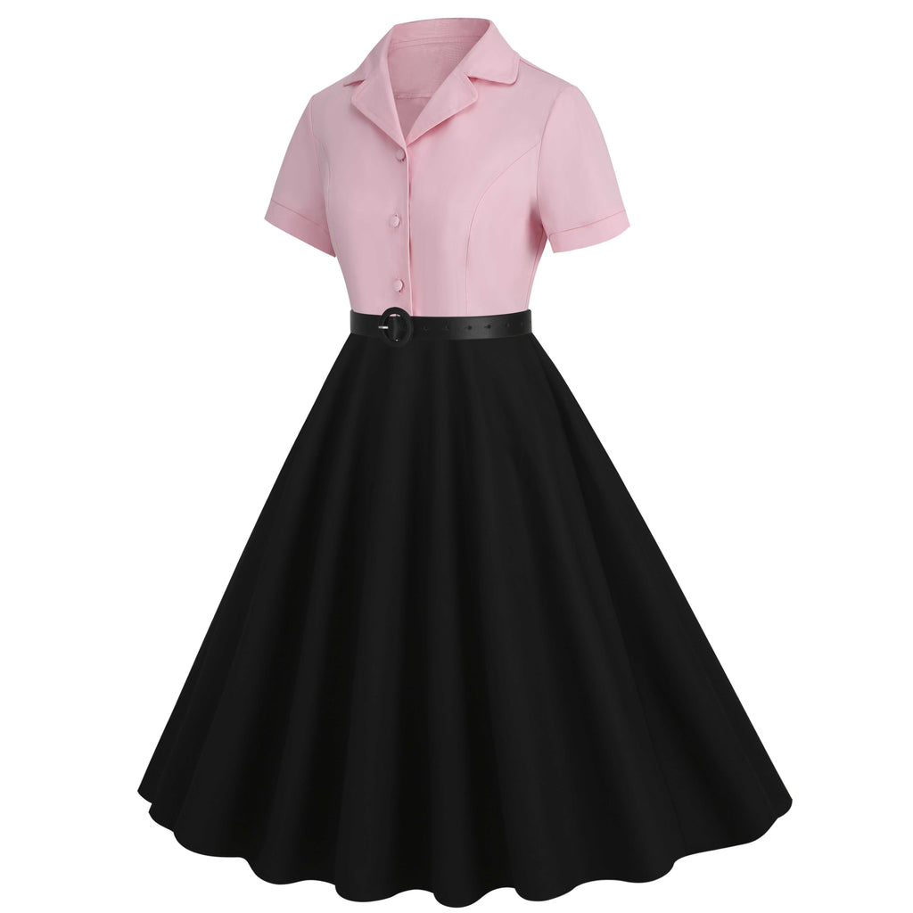 1950s Lapel Contrast Belted Dress: where 1950s romance meets her modern spirit