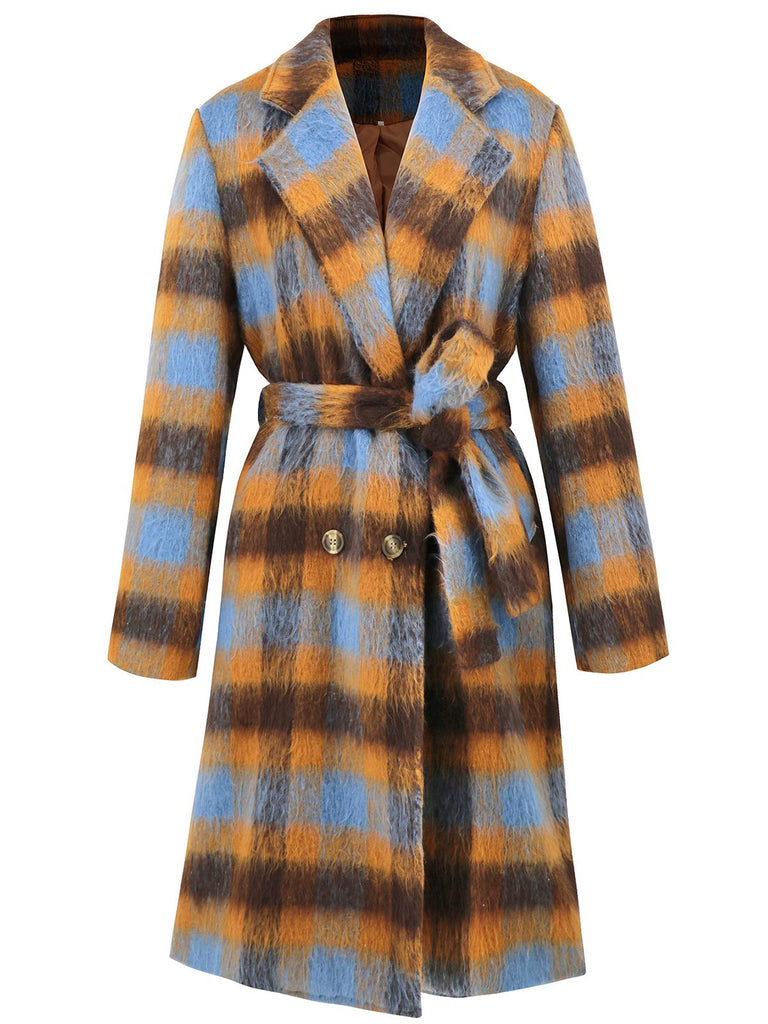 1950s Lapel Contrast Plaids Belted Coat - vintage fashion, retro style
