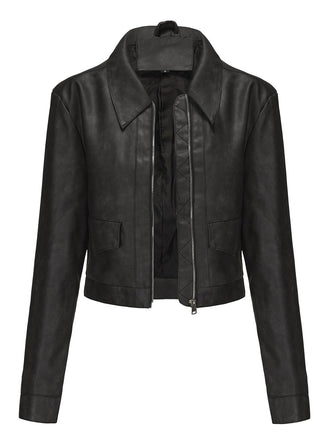 1950s Lapel Leather Long Sleeve Jacket - vintage fashion, retro style