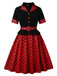 1950s Lapel Polka Dot Patchwork Swing Belted Dress - vintage dress, retro fashion, rockabilly