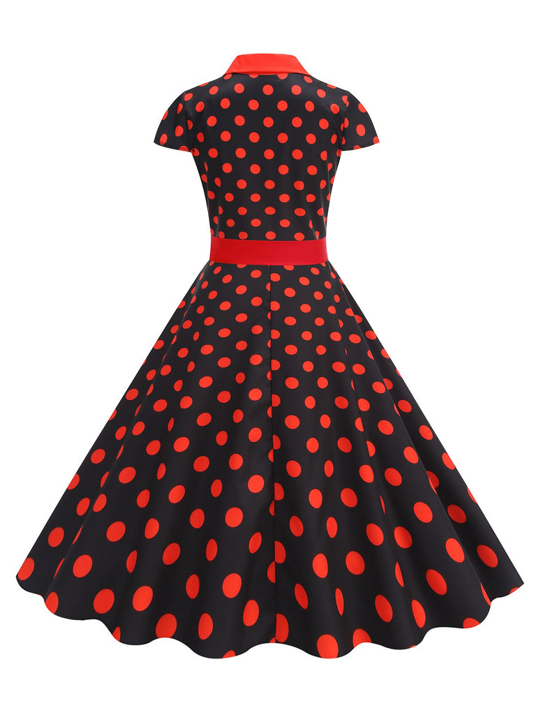 1950s Lapel Polka Dots Bow Swing Dress: where 1950s romance meets her modern spirit