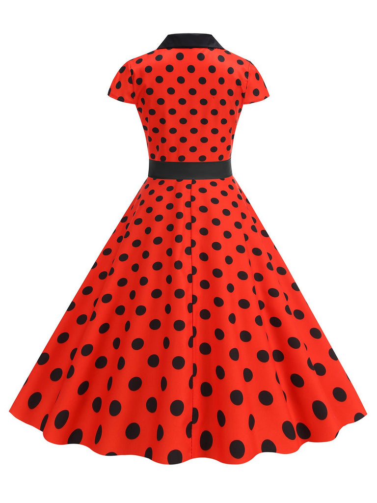 1950s Lapel Polka Dots Bow Swing Dress: where 1950s romance meets her modern spirit