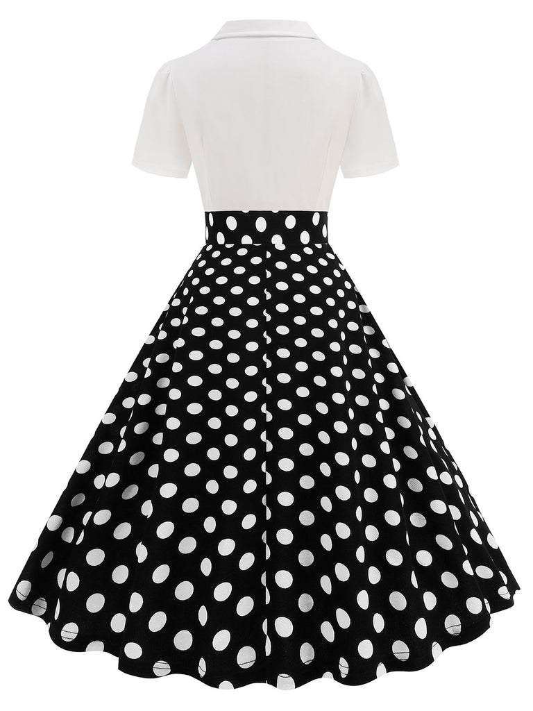1950s Lapel Polka Dots Patchwork Swing Dress: where 1950s romance meets her modern spirit