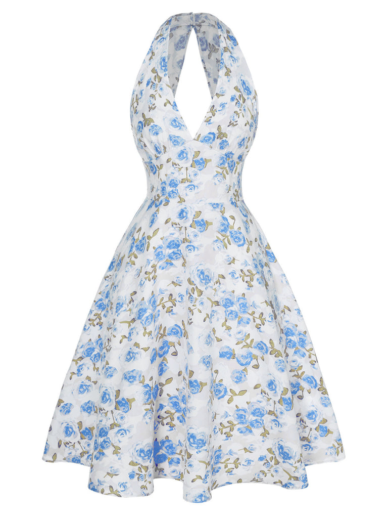 1950s-Lemon-Floral-Halter-V-Neck-Dress, vintage, retro, dress