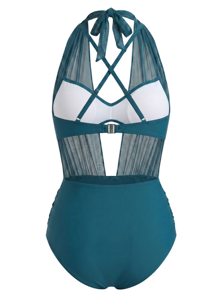 Blue 1950s High Waist Beach Bikini Set, vintage swimsuit, pin-up swimwear - perfect for women who love vintage and retro fashion