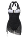 1950s Mesh Halter Tie Waist One Piece Swimsuit 7