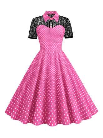 She slips into this 1950s Mesh Patchwork Polka Dot Dress and suddenly it's a 1950s daydream
