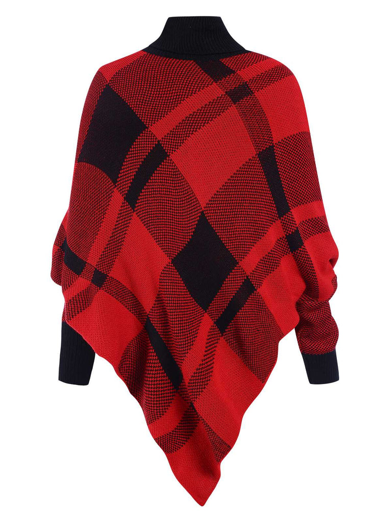 1950s Mock Neck Plaid Knit Poncho Sweater, vintage fashion, retro style - perfect for women who love vintage and retro fashion