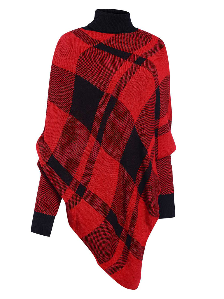 1950s Mock Neck Plaid Knit Poncho Sweater, vintage fashion, retro style - perfect for women who love vintage and retro fashion