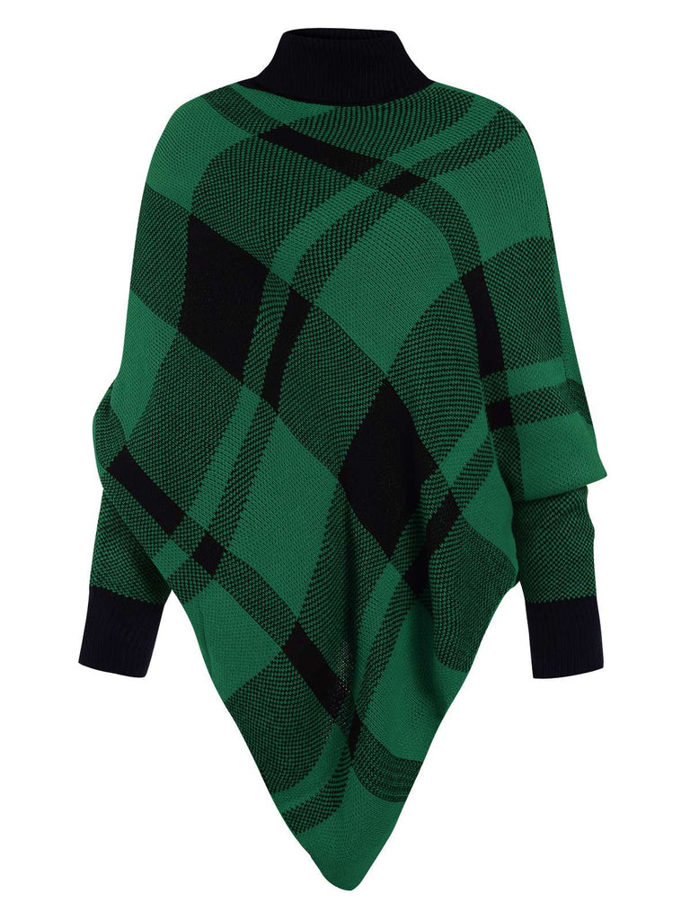 1950s Mock Neck Plaid Knit Poncho Sweater, vintage fashion, retro style - perfect for women who love vintage and retro fashion