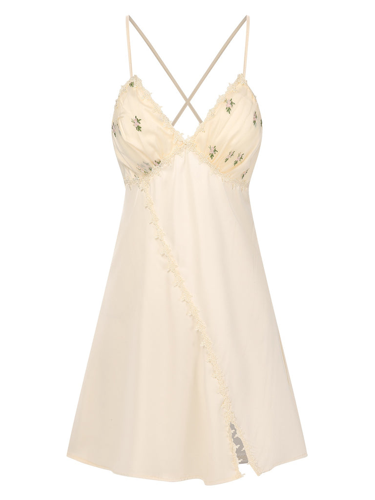 2PCS Apricot 1950s Floral Straps Slit Nightgown & Robe - vintage nightgown, retro sleepwear