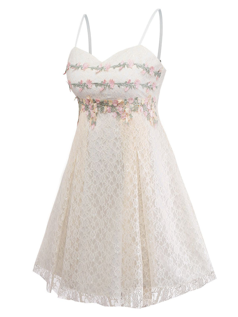 Apricot 1950s Floral Embroidered Lace Slip Nightgown - vintage nightgown, retro sleepwear, elegant red