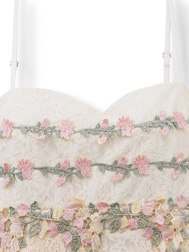 Apricot 1950s Floral Embroidered Lace Slip Nightgown - vintage nightgown, retro sleepwear, elegant red