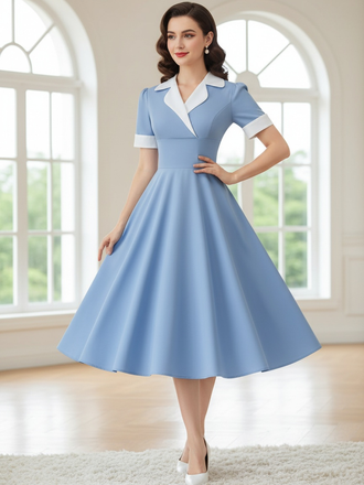 1950s Notched Collar Colorblock Swing Dress, vintage dress, retro fashion, rockabilly, pin-up fashion - perfect for women who love vintage and retro fashion