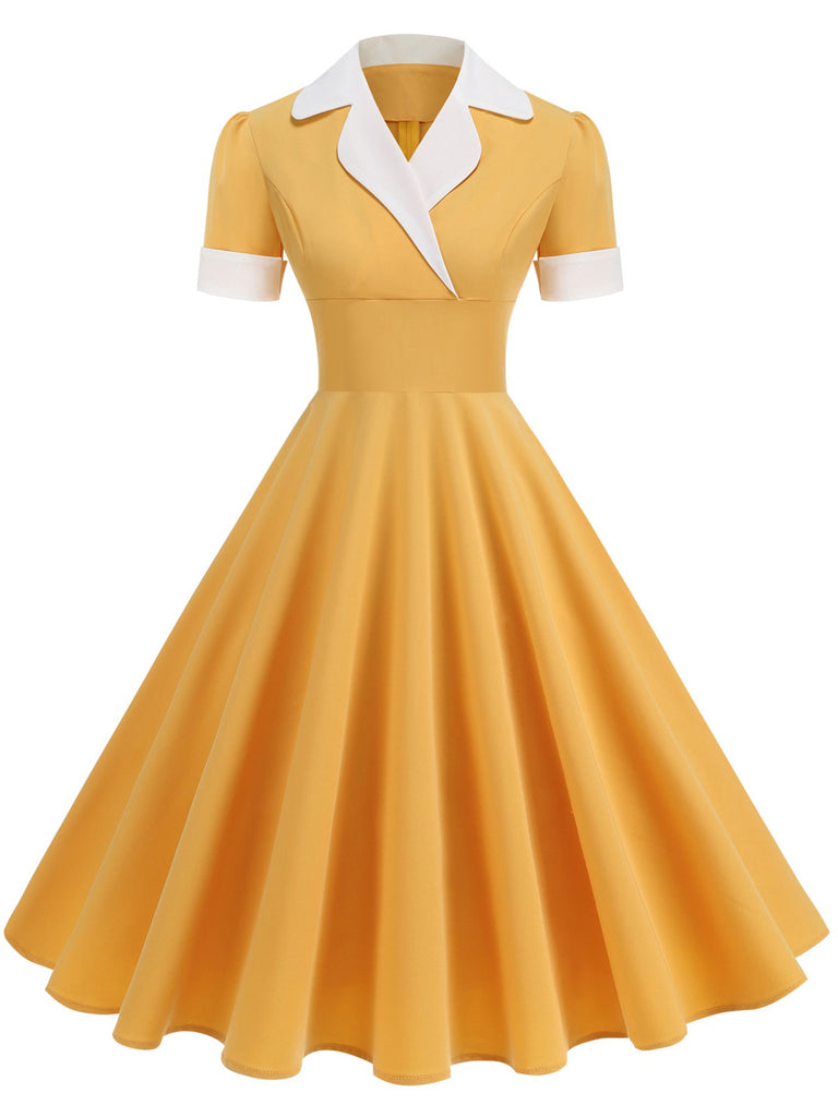 1950s Notched Collar Colorblock Swing Dress: where 1950s romance meets her modern spirit