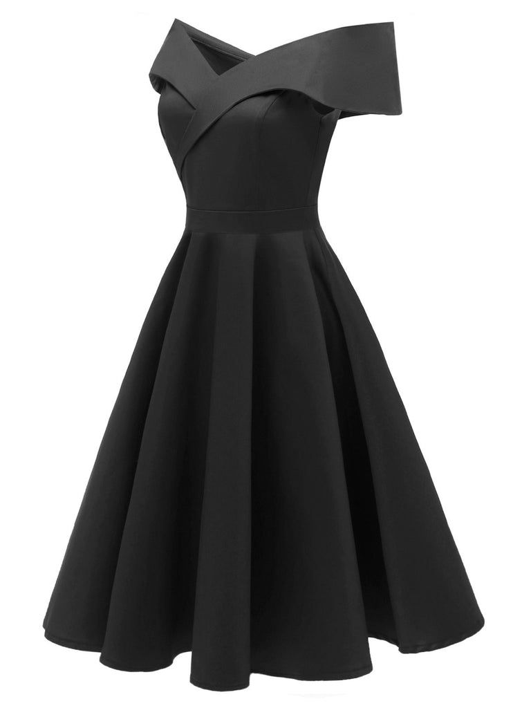 1950s Off Shoulder Swing Dress - vintage dress, retro fashion, elegant style for vintage lovers