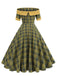 1950s Off-Shoulder Vintage Patchwork Plaids Dress: where 1950s romance meets her modern spirit