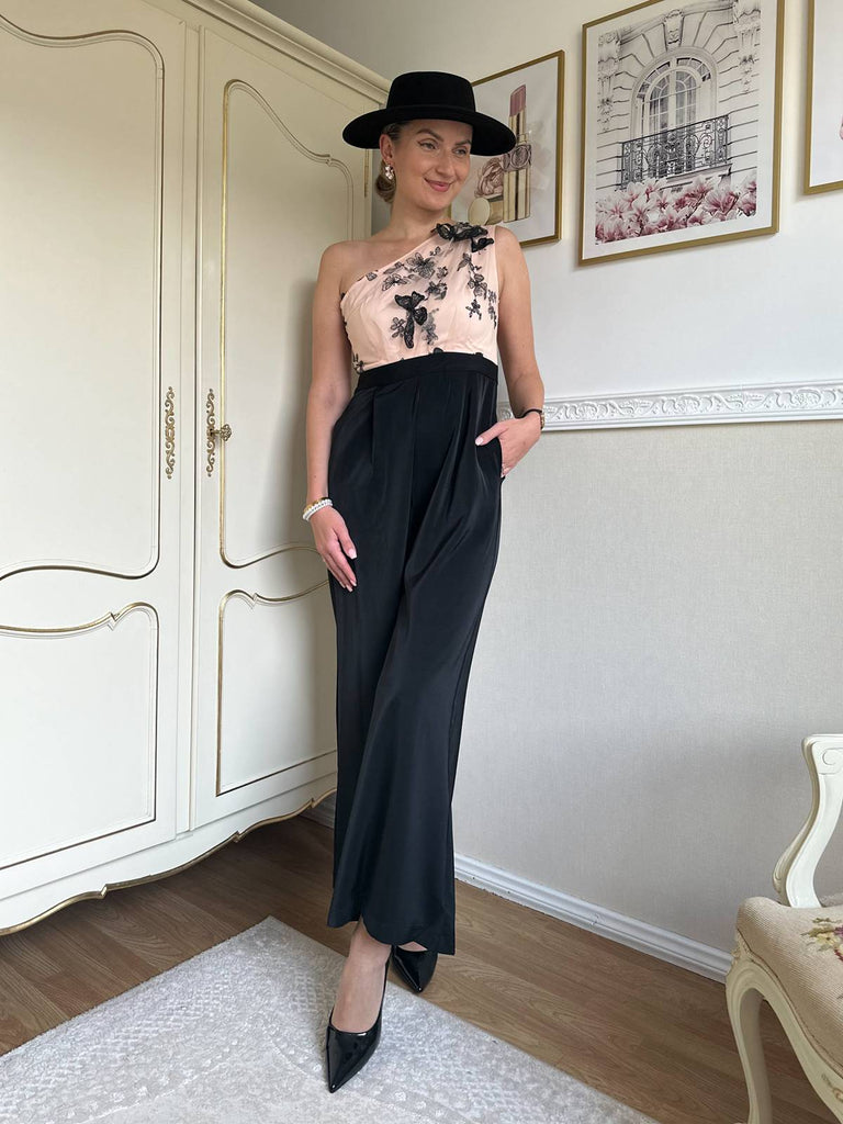 1950s One-shoulder Lace Butterfly Jumpsuit — vintage elegance for the modern woman