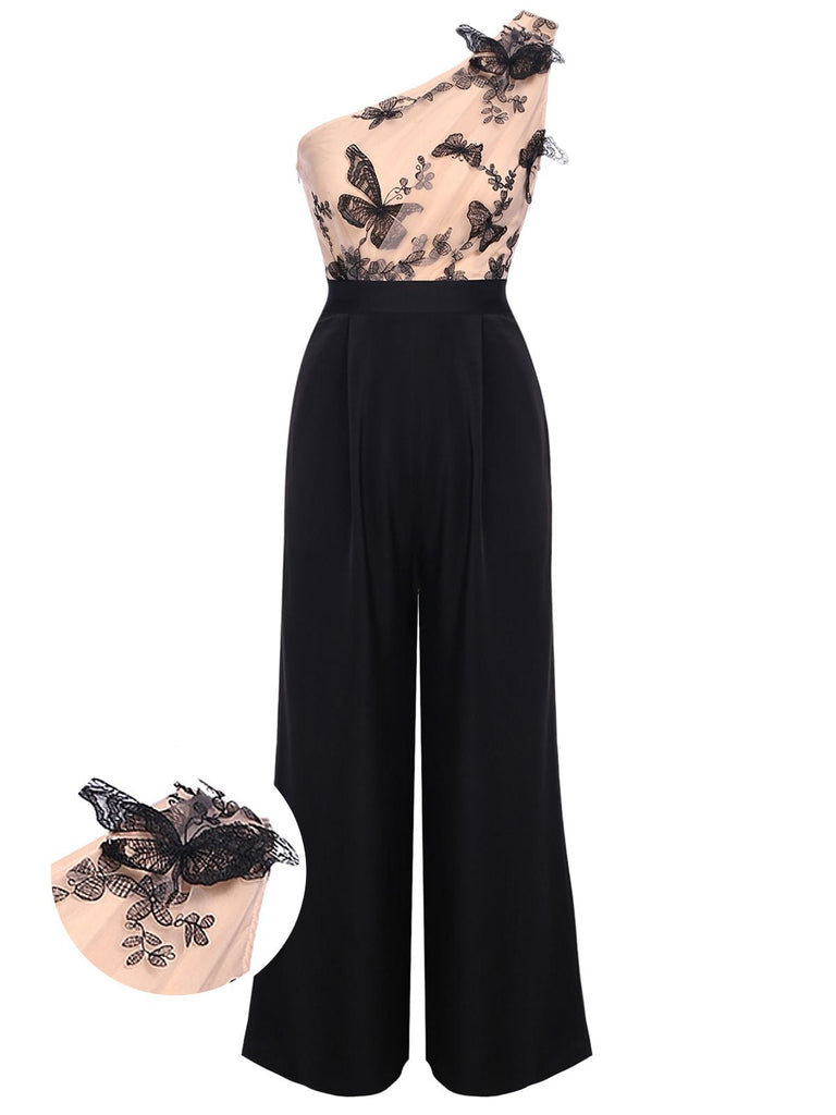 1950s One-shoulder Lace Butterfly Jumpsuit: timeless style reimagined