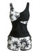 1950s Palm Tree Criss Cross Colorblock Tankini Set - vintage fashion, retro style