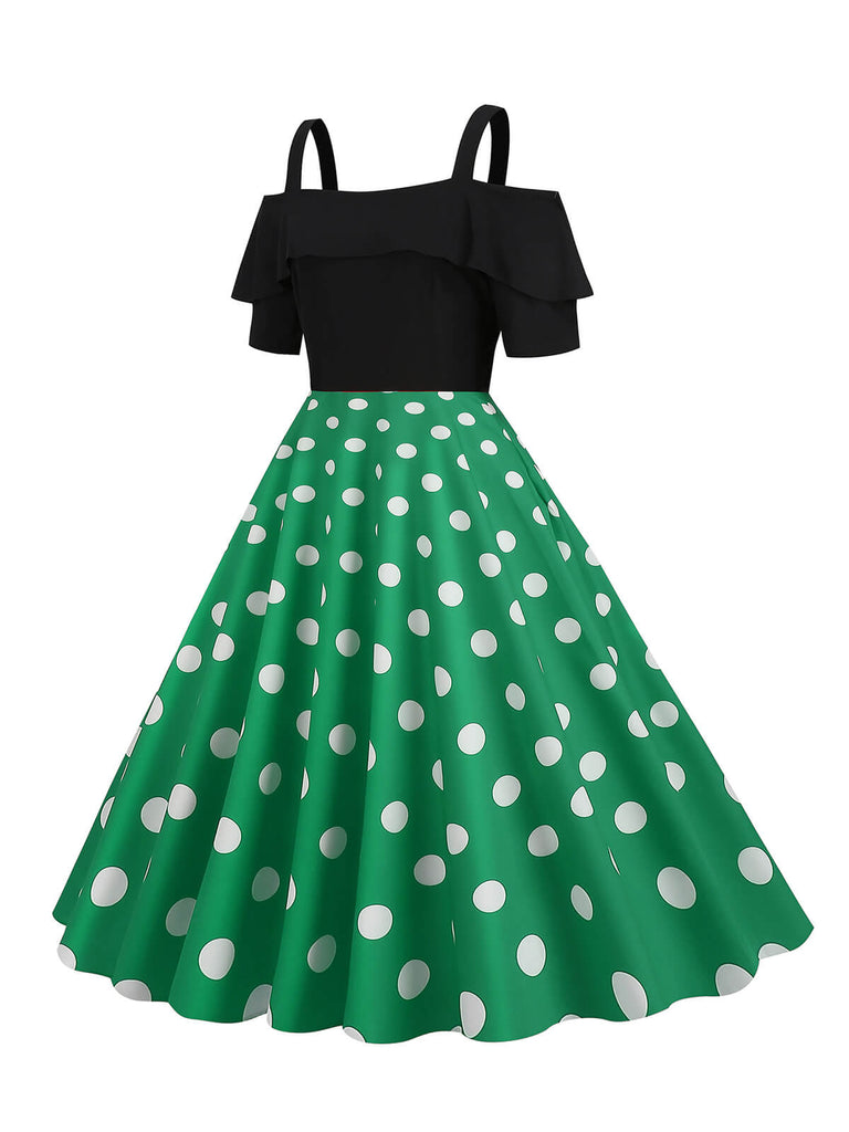 She slips into this 1950s Patchwork Polka Dot Strap Dress and suddenly it's a 1950s daydream