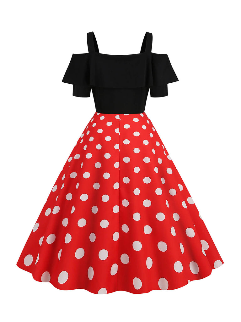 1950s Black Patchwork Polka Dot Strap Dress, vintage dress, retro fashion, rockabilly, pin-up fashion - perfect for women who love vintage and retro fashion