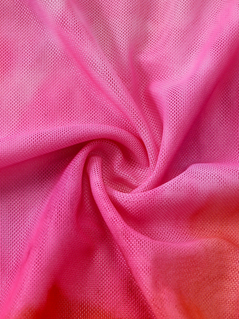 Pink 1950s Gradient Halter Tankini Set & Asymmetric Cover-Up - vintage fashion, retro style