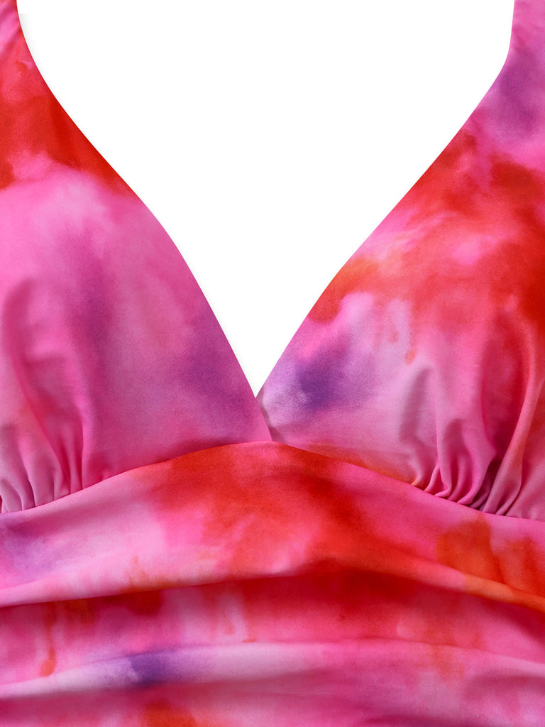 Pink 1950s Gradient Halter Tankini Set & Asymmetric Cover-Up - vintage fashion, retro style