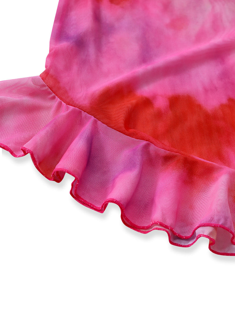 Pink 1950s Gradient Halter Tankini Set & Asymmetric Cover-Up - vintage fashion, retro style