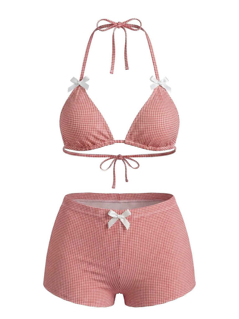 Pink 1950s Bow Colorblock Butterfly Bikini Set, vintage swimsuit, pin-up swimwear - perfect for women who love vintage and retro fashion