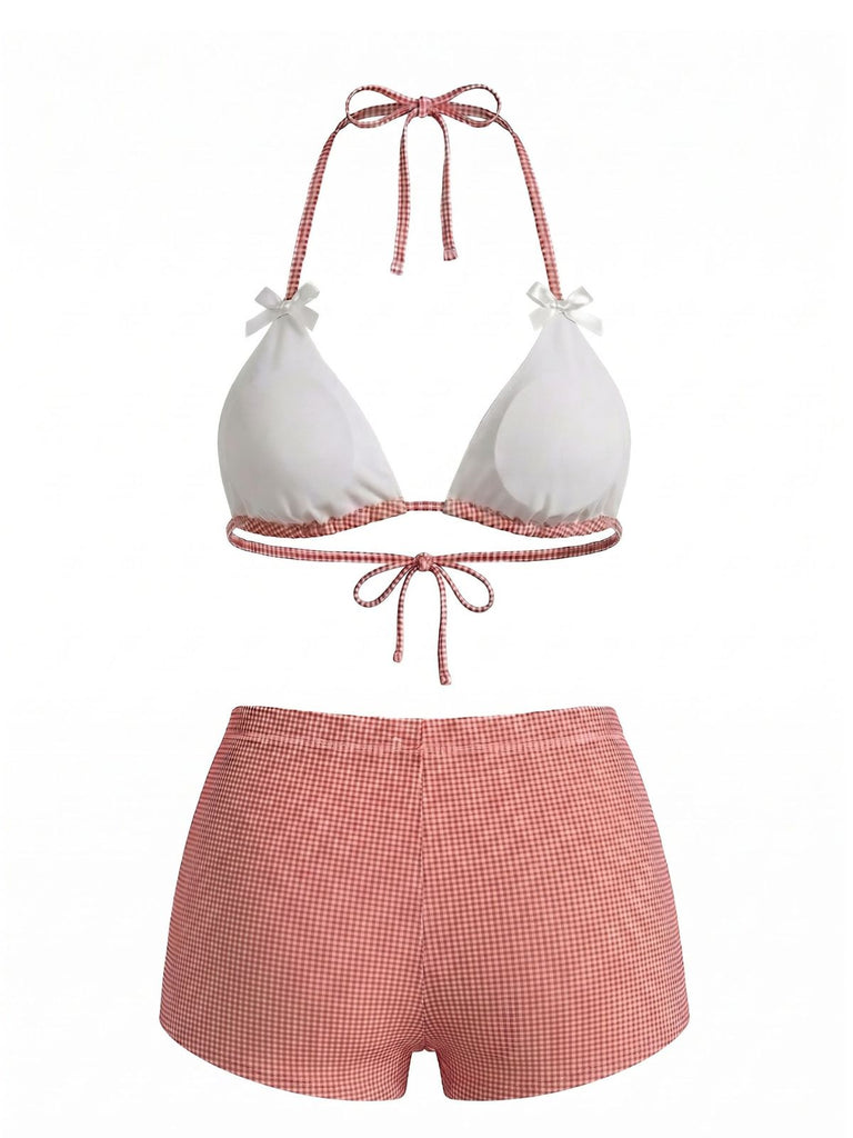 Pink 1950s Bow Colorblock Butterfly Bikini Set, vintage swimsuit, pin-up swimwear - perfect for women who love vintage and retro fashion