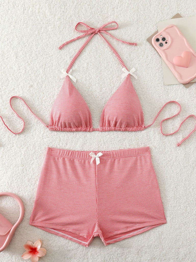 Pink 1950s Bow Colorblock Butterfly Bikini Set, vintage swimsuit, pin-up swimwear - perfect for women who love vintage and retro fashion
