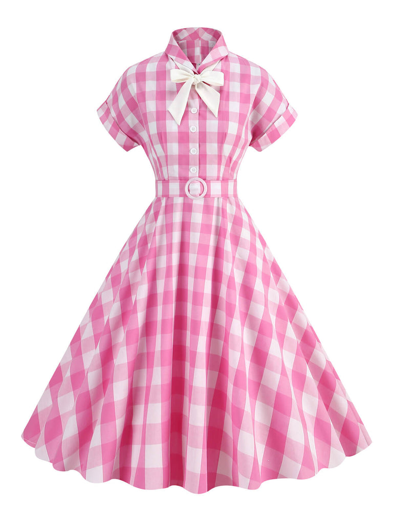 1950s Plaid Bow Lapel Swing Dress: timeless style reimagined