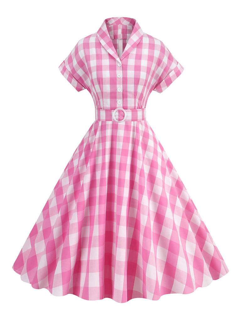 1950s Plaid Bow Lapel Swing Dress — vintage elegance for the modern woman