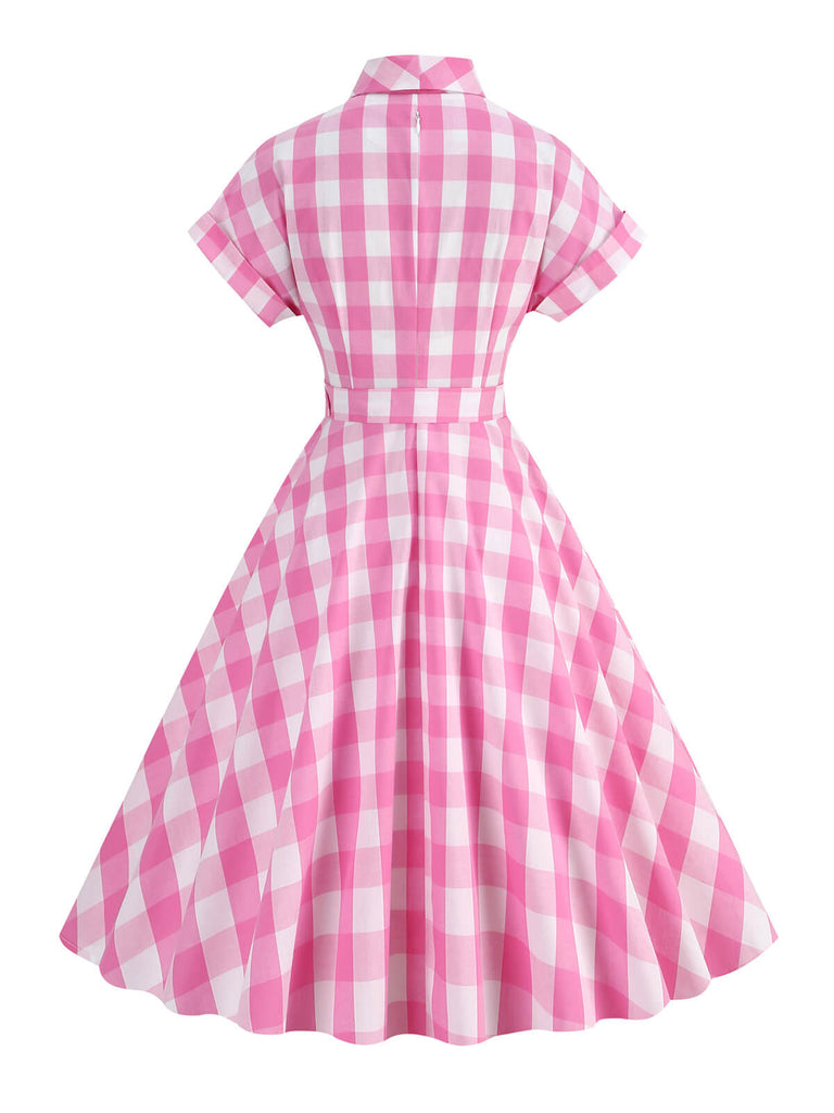 1950s Plaid Bow Lapel Swing Dress: timeless style reimagined