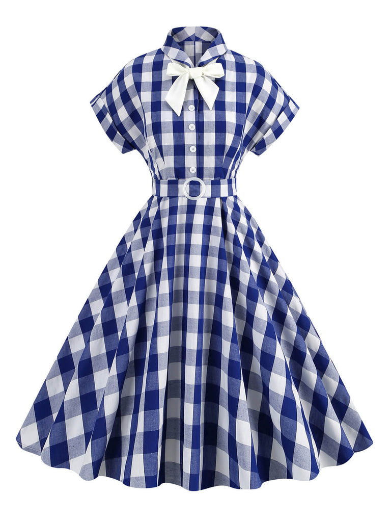1950s Plaid Bow Lapel Swing Dress: timeless style reimagined